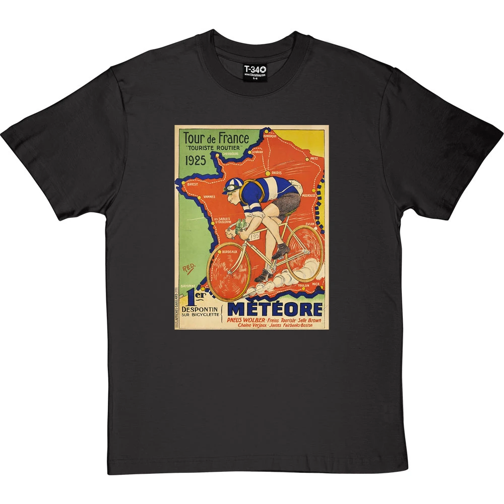 Météore Cycles 1925 Tour De France Poster T-Shirt 6 Météore Cycles 1925 Tour De France Poster T-Shirt - Image 6