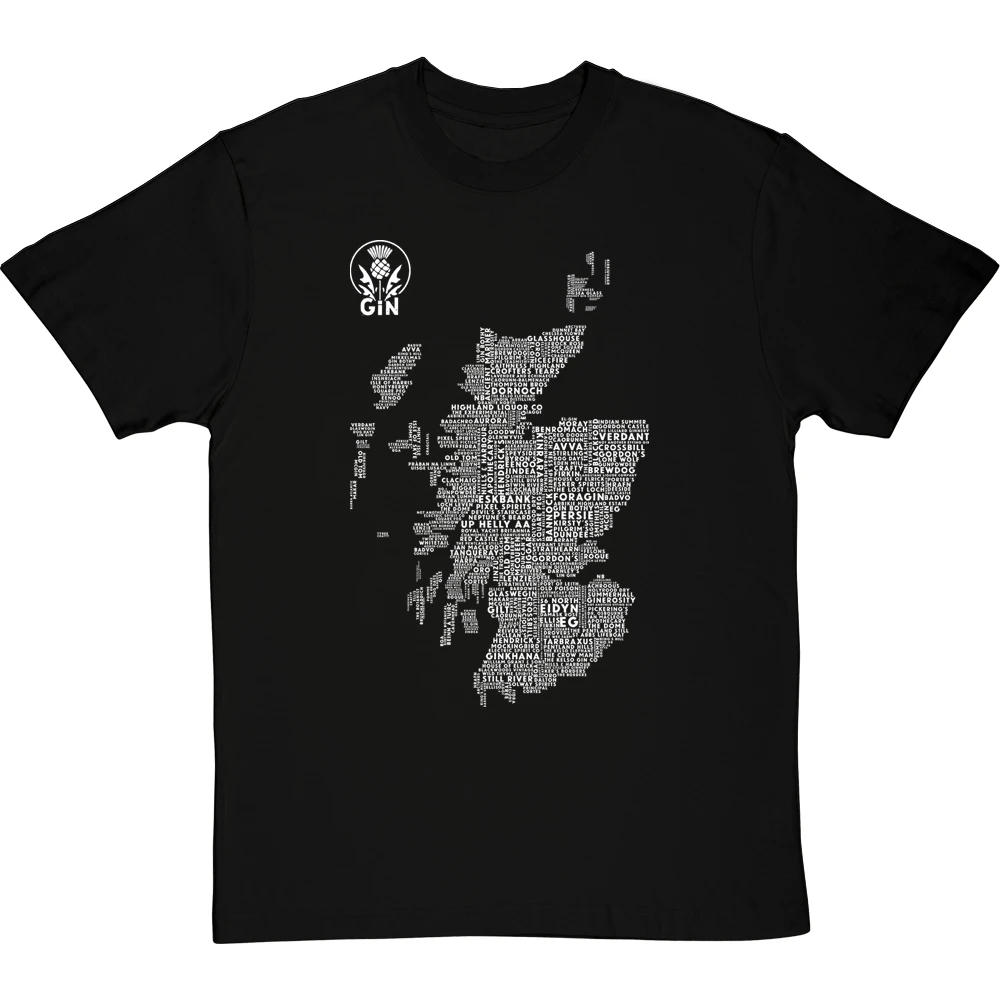 Scottish Gin Typography Map T-Shirt 1 Scottish Gin Typography Map T-Shirt