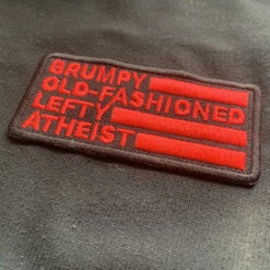 Grumpy Old-Fashioned Lefty Atheist Knitted Tracksuit Top -ThinkWear Collective Sales grumpy lefty patch 1000x1000 1