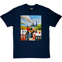 The Red Door In A Northern Scene By Hadrian Richards T-Shirt -ThinkWear Collective Sales hadrian red door tshirt navybluetshirt