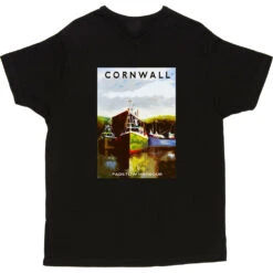 Cornwall: Padstow Harbour By Hadrian Richards T-Shirt -ThinkWear Collective Sales hadrian richards cornwall padstow harbour tshirt black mens v neck tshirt