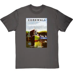 Cornwall: Padstow Harbour By Hadrian Richards T-Shirt -ThinkWear Collective Sales hadrian richards cornwall padstow harbour tshirt charcoaltshirt