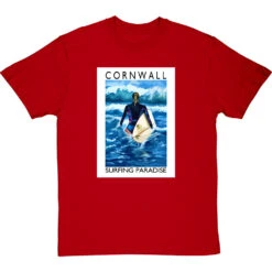 Cornwall: Surfing Paradise By Hadrian Richards T-Shirt -ThinkWear Collective Sales hadrian richards cornwall surfing paradise tshirt redtshirt