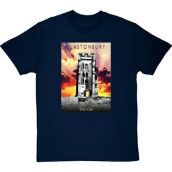 Glastonbury: The Tor By Hadrian Richards T-Shirt -ThinkWear Collective Sales hadrian richards glastonbury the tor tshirt navybluetshirt