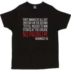 Ben Stokes At The Crease: No Problem T-Shirt -ThinkWear Collective Sales no problem tshirt 2 black mens v neck tshirt