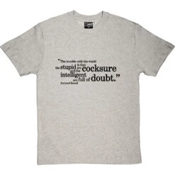 Bertrand Russell "Trouble With The World" Quote T-Shirt -ThinkWear Collective Sales russell trouble with world tshirt 1 lightoxfordtshirt