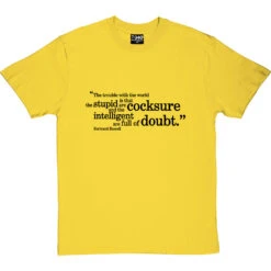 Bertrand Russell "Trouble With The World" Quote T-Shirt -ThinkWear Collective Sales russell trouble with world tshirt 1 yellowtshirt