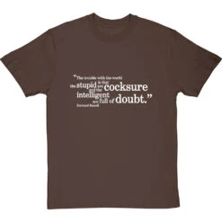 Bertrand Russell "Trouble With The World" Quote T-Shirt -ThinkWear Collective Sales russell trouble with world tshirt 2 hazelnuttshirt